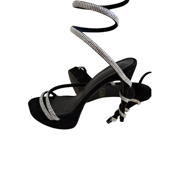 WILD DIVA Black Silver Rhinestone Jeweled Spiral Heels Size 9 - Picture 6 of 9